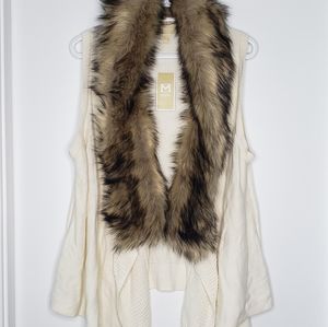 Michael Kors Cardigan Vest With Faux Fur Trim